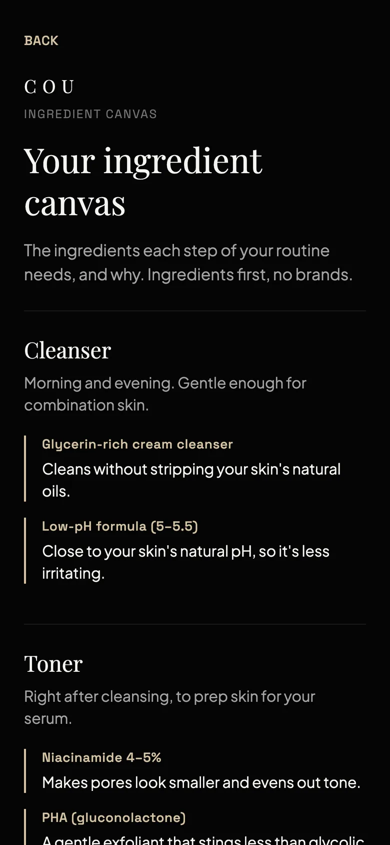 COU ingredient canvas screen